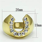 Golden synthetic gemstone men's ring with a unique U design and sparkling crystals