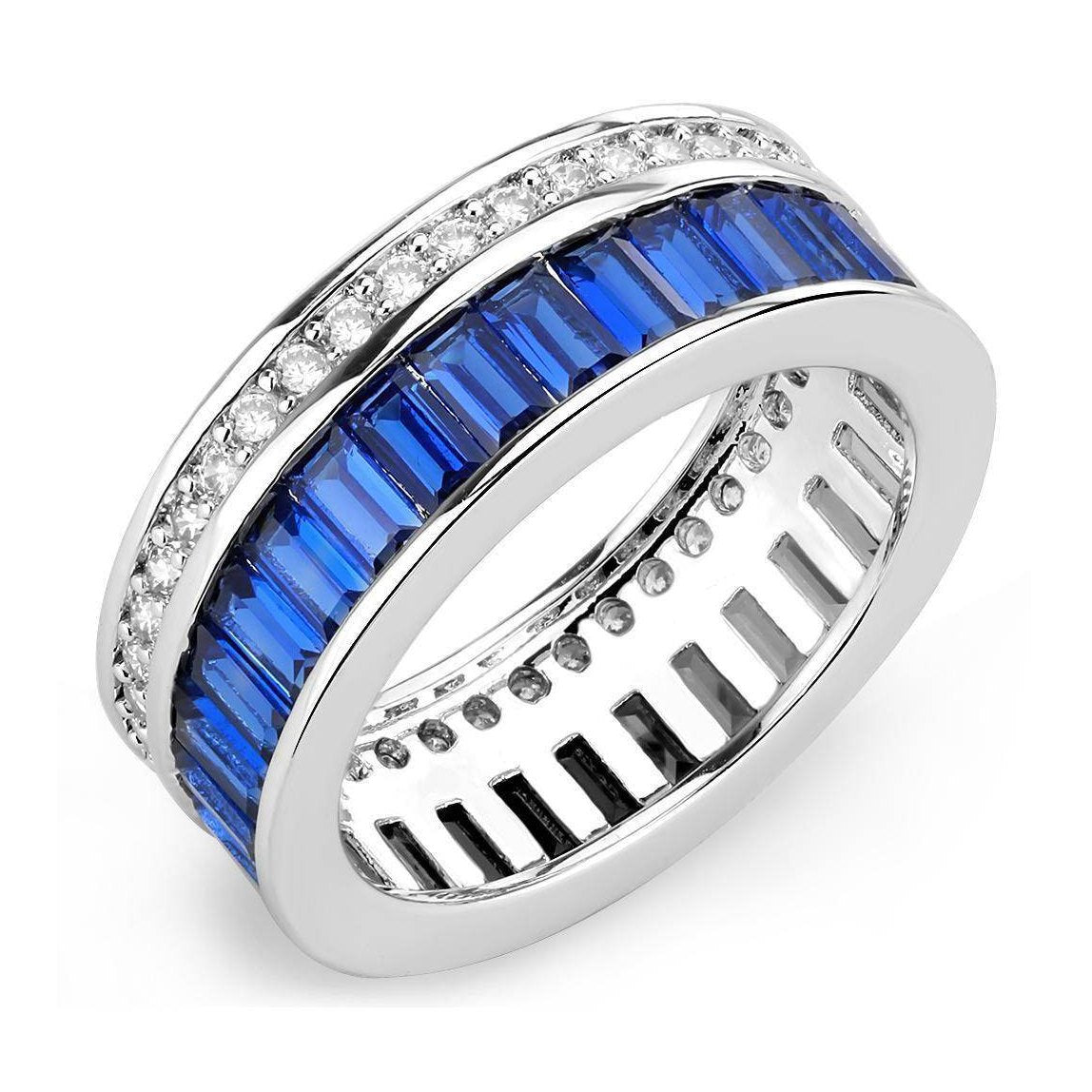 Elegant synthetic gemstone ring for women featuring a blue and silver design with sparkling accents
