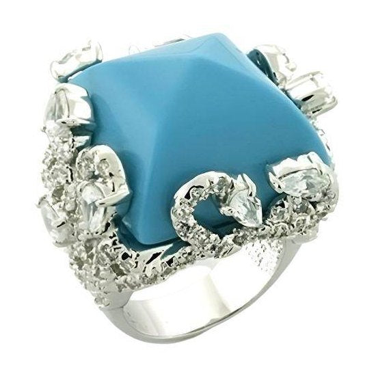 VacationGrabs synthetic gemstone statement ring with a bold turquoise stone and intricate silver detailing