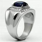 Men's synthetic glass gemstone ring with a sleek silver design and decorative stones