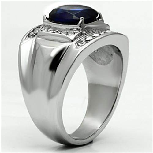 Men's synthetic glass gemstone ring with a sleek silver design and decorative stones