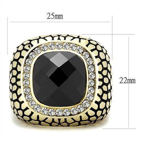 Men's Synthetic Glass Jewelry for Men Ring with Black Center and Clear Stone Accents
