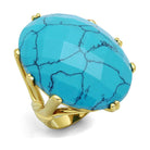 Stunning synthetic turquoise fashion ring with a gold band, featuring a large oval stone