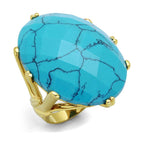 Stunning synthetic turquoise fashion ring with a gold band, featuring a large oval stone