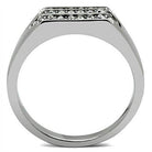 Thick crystal mens ring with a sleek silver band and multiple sparkling stones on top