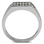 Thick crystal mens ring with a sleek silver band and multiple sparkling stones on top