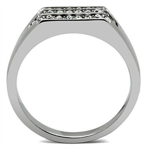 Thick crystal mens ring with a sleek silver band and multiple sparkling stones on top
