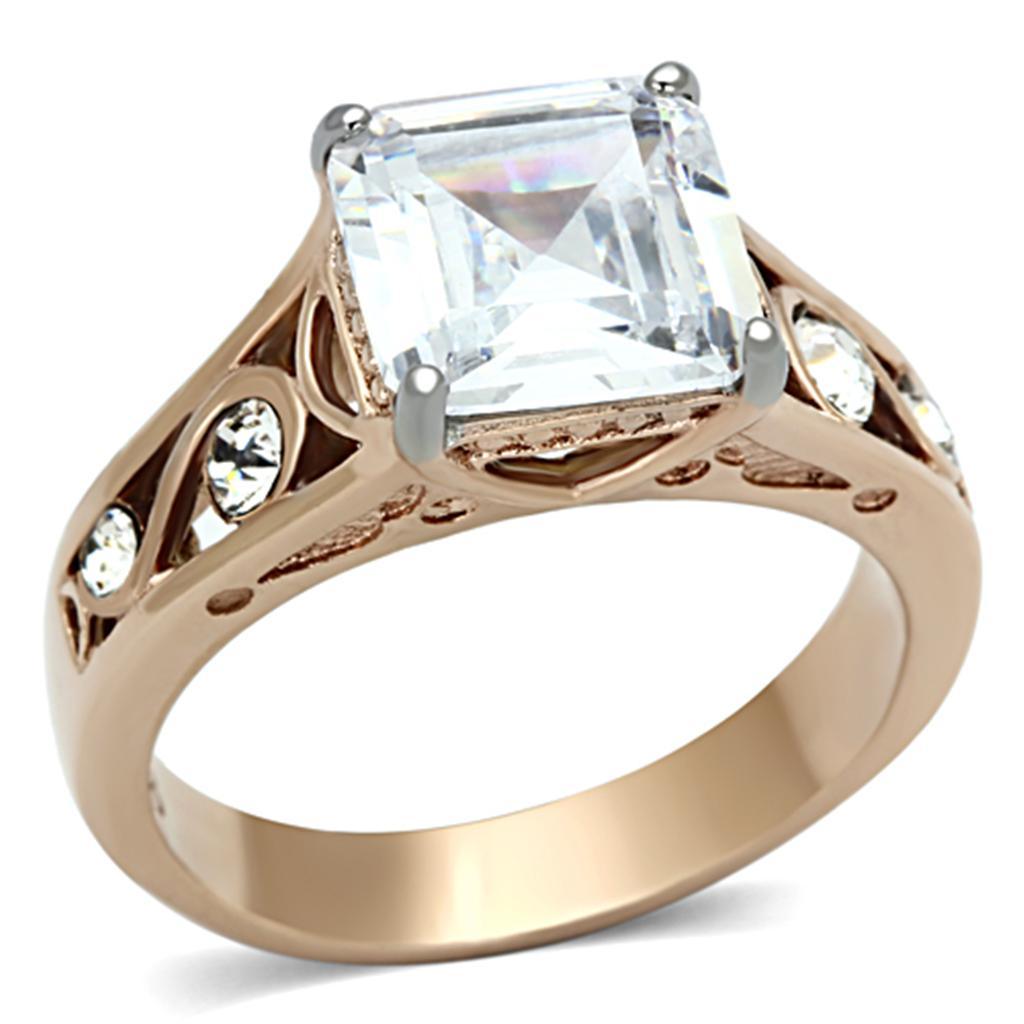 Women's Jewelry - Rings TK1059 - Two-Tone IP Rose Gold Stainless Steel Ring with AAA Grade CZ in Clear