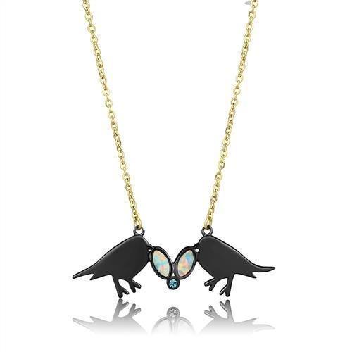 Women's Jewelry - Necklaces TK2895 - IP Gold+ IP Black (Ion Plating) Stainless Steel Necklace with Semi-Precious Opal in Aurora Borealis (Rainbow Effect)