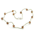 Top grade crystal brass necklace with brown beads on a delicate cord for elegant styling