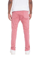 Back view of trendy stretch jeans for men in a stylish pink color, perfect for casual outfits