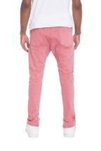Back view of trendy stretch jeans for men in a stylish pink color, perfect for casual outfits