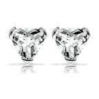 Triangle stud earrings for women featuring a sparkling clear gemstone design set in sleek metal