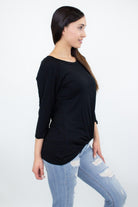 Women's Shirts Twisted Front Comfortable Top - Black