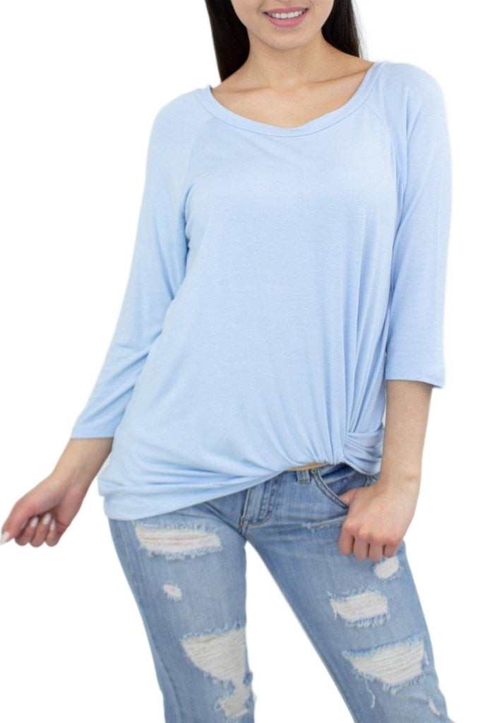 Women's Shirts Twisted Front Comfortable Top - Blue