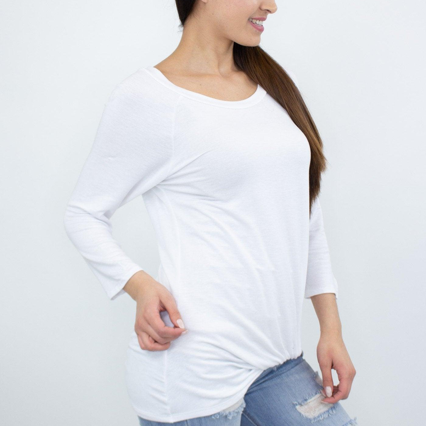 Women's Shirts Twisted Front Comfortable Top - White