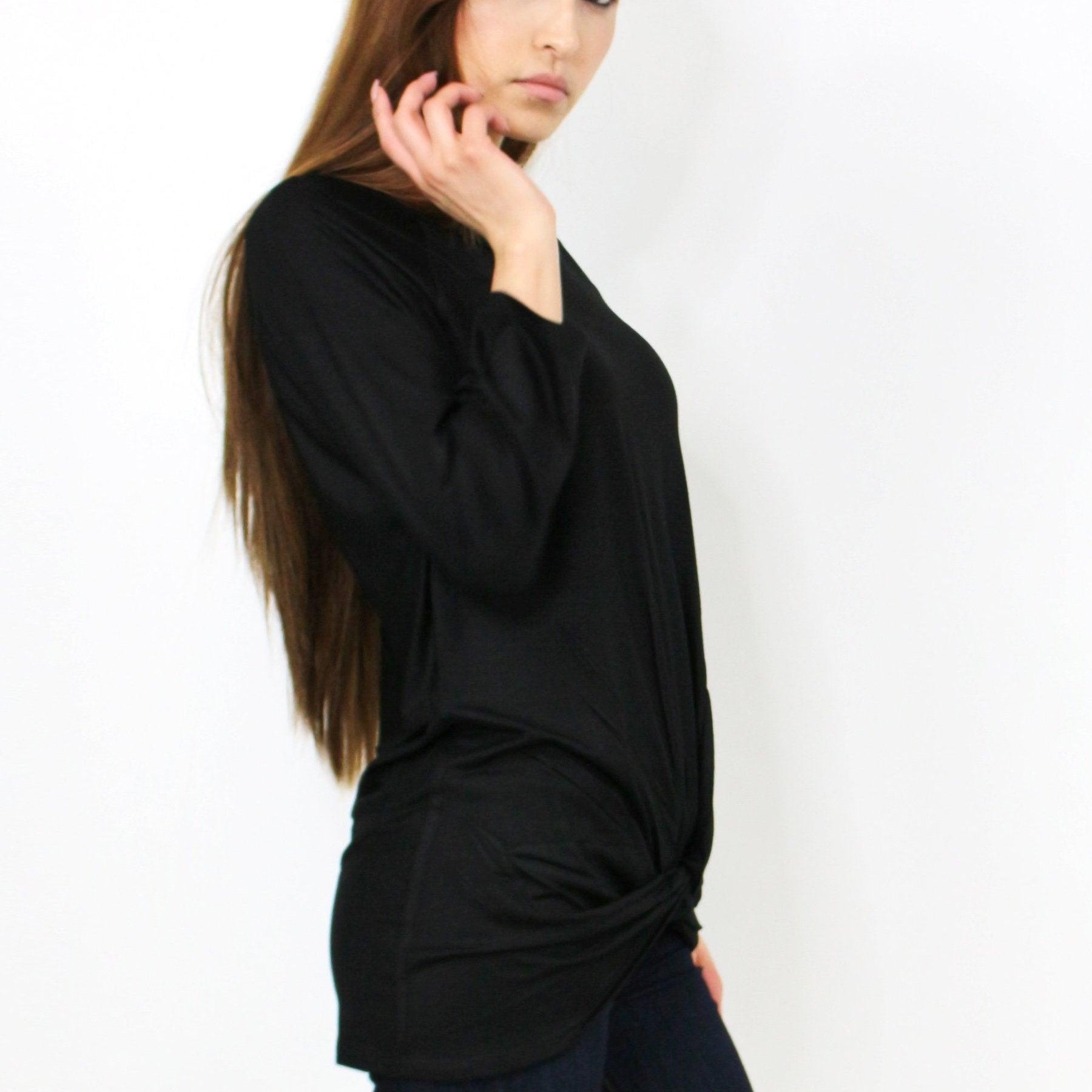 Women's Shirts Twisted Knot 3/4 Sleeve Shirt Black