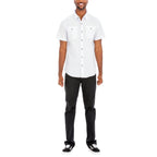 Men's white two pocket button front shirt by VacationGrabs, perfect for casual or outdoor wear.