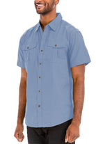Light blue two pocket casual shirt for men with short sleeves and button-front design