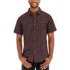 Brown two pocket casual shirt for men with short sleeves and button-down front by VacationGrabs