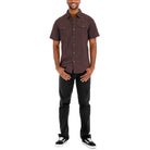 Men's two pocket casual shirt for men in brown, featuring button-down front and short sleeves