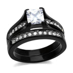 Two-tone cubic zirconia engagement ring featuring a large cubic zirconia and elegant band design