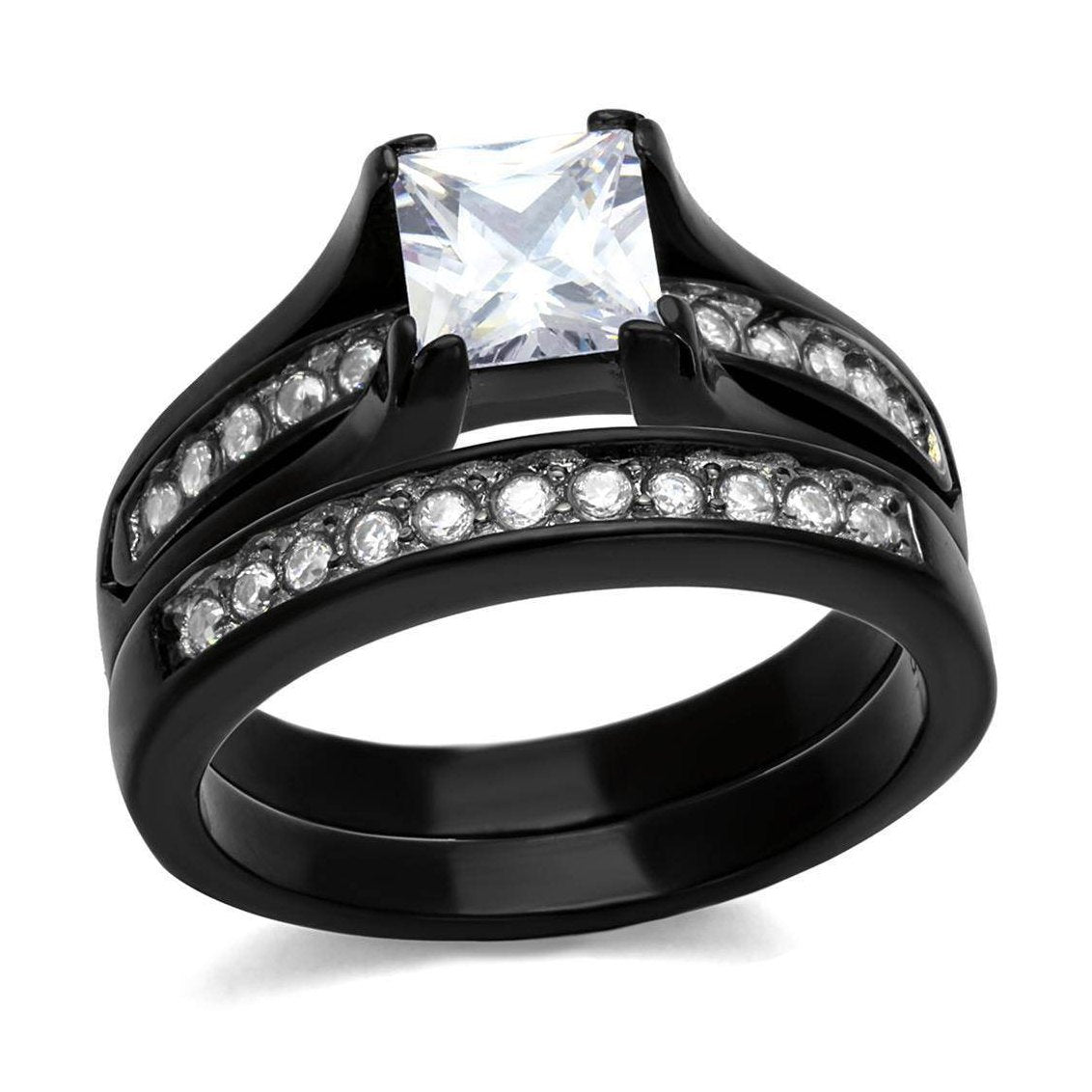 Two-tone cubic zirconia engagement ring featuring a large cubic zirconia and elegant band design