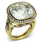 VacationGrabs Women's Gold Ring with Large Clear Gem and Rhinestone Accents for Elegant Style