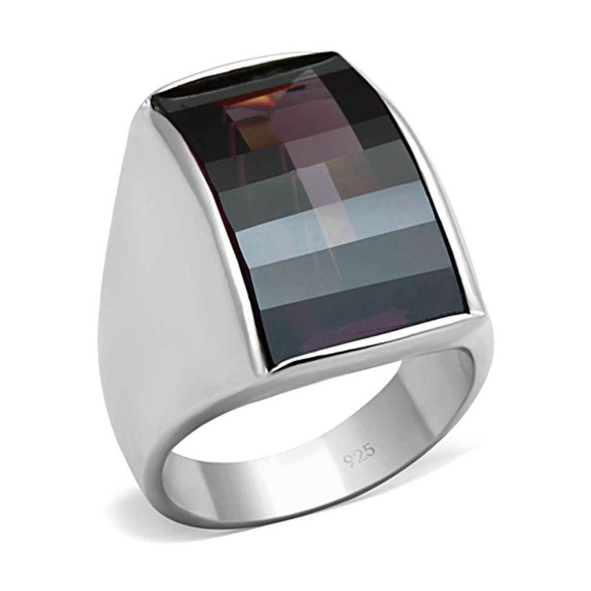 Unique designer silver ring for women featuring a bold geometric design and a large dark gemstone