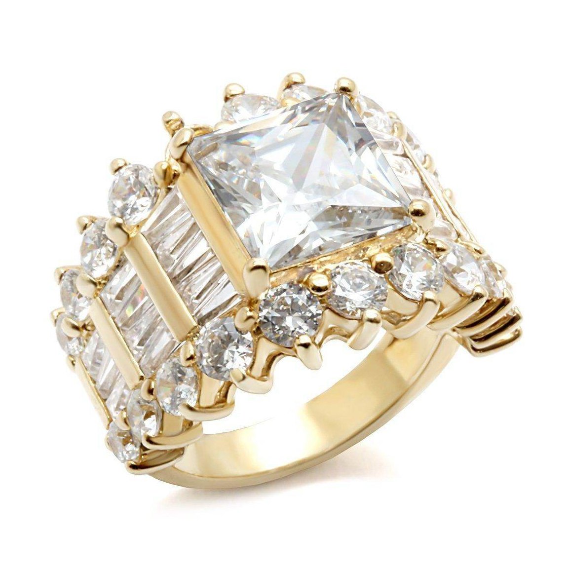 Stunning unique gold cocktail ring with large center stone and sparkling accents for a glamorous look
