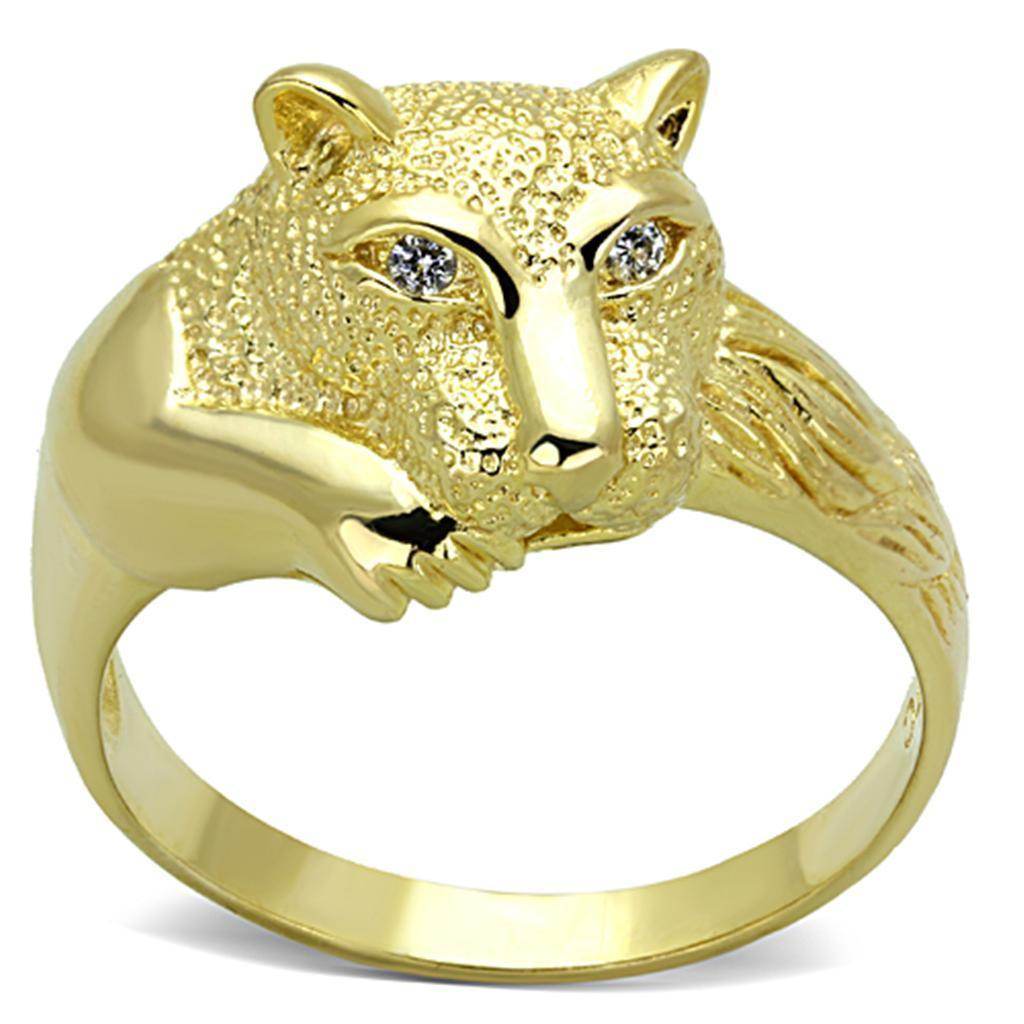 Unique gold panther jewelry ring featuring a detailed panther design with sparkling eyes