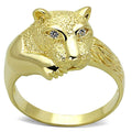 Unique gold panther jewelry ring featuring a detailed panther design with sparkling eyes