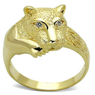 Unique gold panther jewelry ring featuring a detailed panther design with sparkling eyes