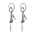 Unique high heel earrings for women in blue and black design with pearl accents