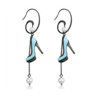 Unique high heel earrings for women in blue and black design with pearl accents