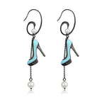 Unique high heel earrings for women in blue and black design with pearl accents