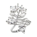 Unique leaf design silver ring for women adorned with sparkling clear gemstones