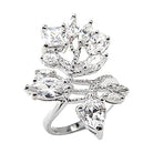 Unique leaf design silver ring for women adorned with sparkling clear gemstones