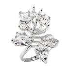 Unique leaf design silver ring for women adorned with sparkling clear gemstones