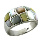 Unique mosaic silver band ring featuring colorful inlaid stones for a stylish look