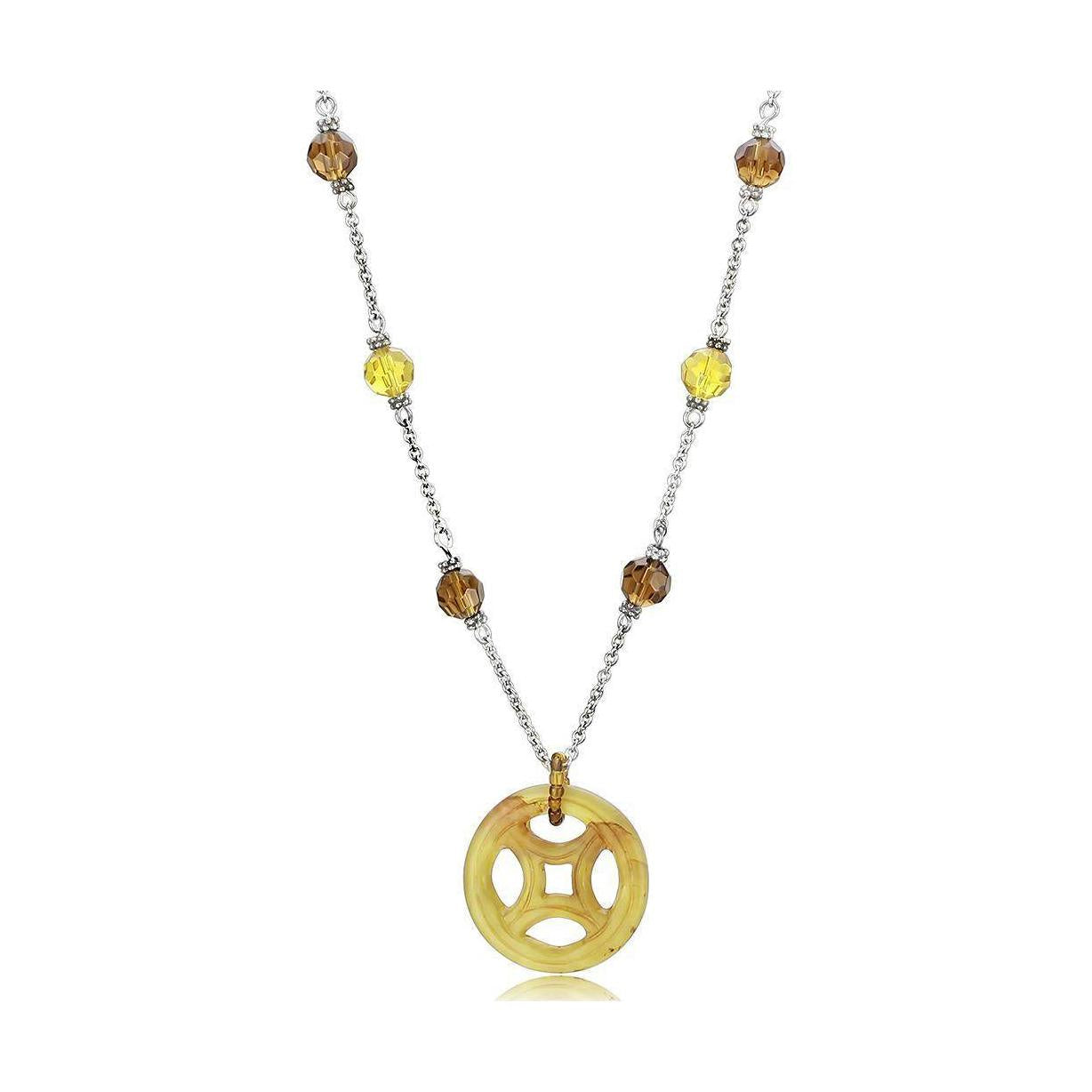 Unique silver pendant necklace with yellow and amber bead accents for a stylish look