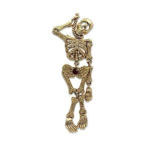 Unique skeleton pin jewelry featuring a sparkling design with a ruby accent for a stylish statement