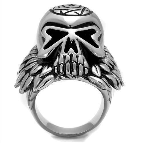 Unique skull jewelry for men featuring a bold silver ring with detailed wing and skull design