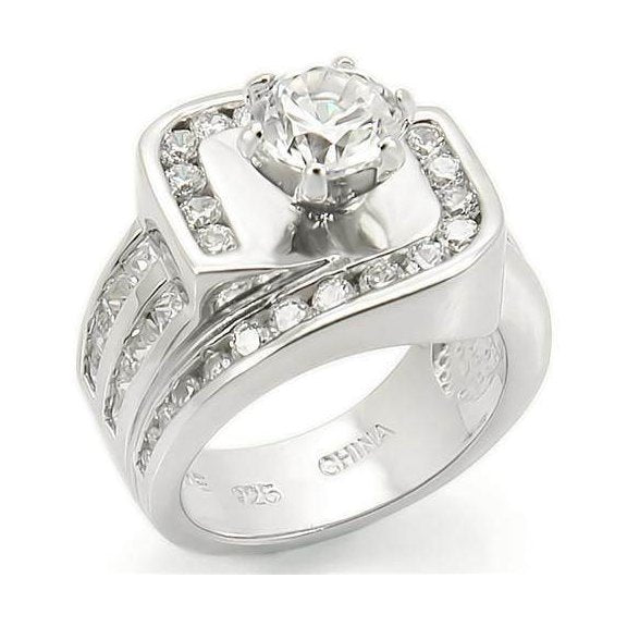 Unique square design silver ring featuring a central gemstone and sparkling accents for elegant style