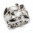 Unique sterling silver cocktail ring with black and white marquise-shaped stones for elegant occasions