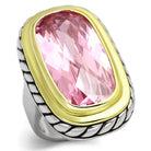 Unique vacation jewelry for her featuring a pink gemstone ring with silver and gold accents