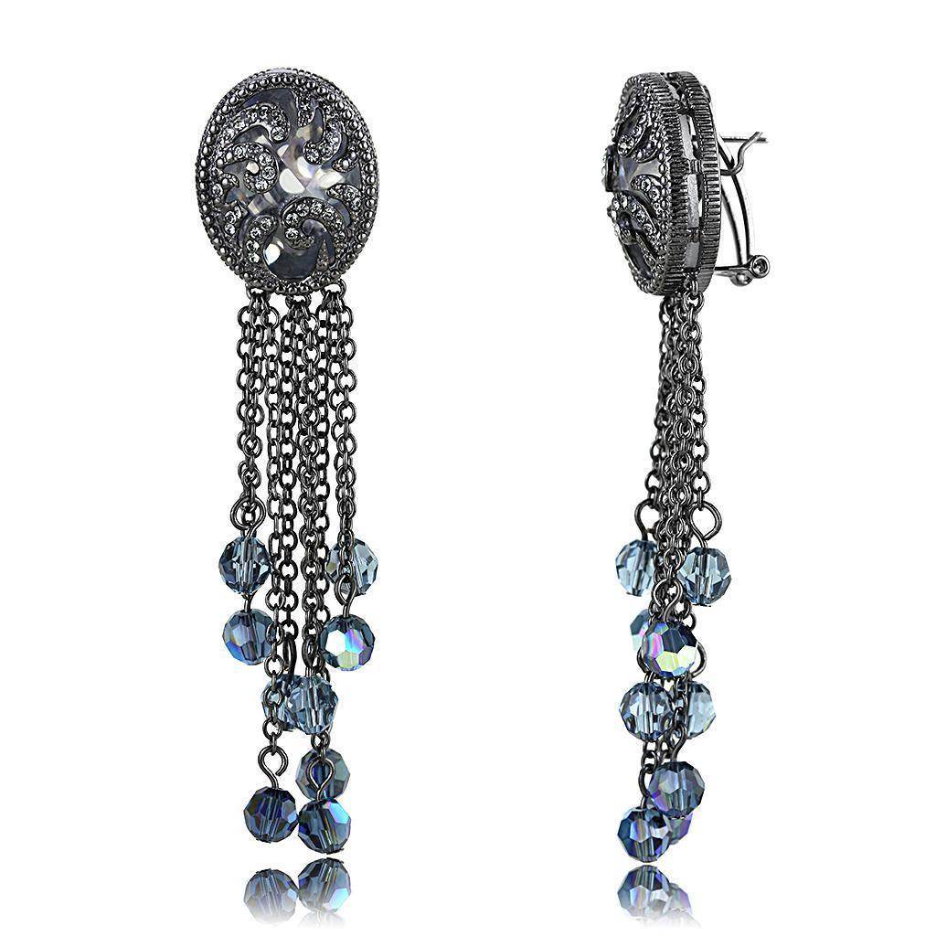 VacationGrabs unique vacation jewelry for women featuring chandelier earrings with blue crystal beads