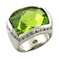 Silver ring with a large green gemstone, perfect unique vacation jewelry for women.