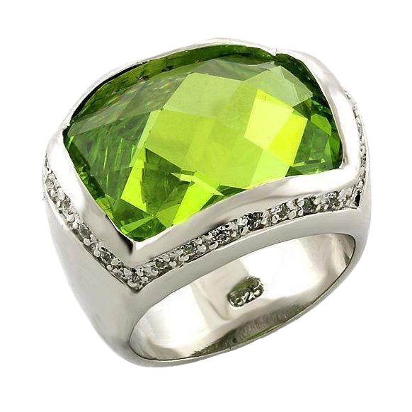 Silver ring with a large green gemstone, perfect unique vacation jewelry for women.