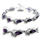 Unique women's fashion bracelet featuring purple gemstones and intricate silver design